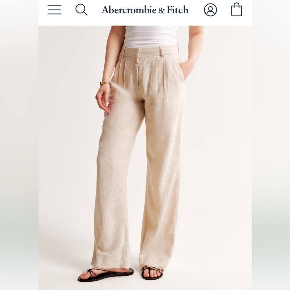 Abercrombie & Fitch Tan Wide Leg Linen Pants